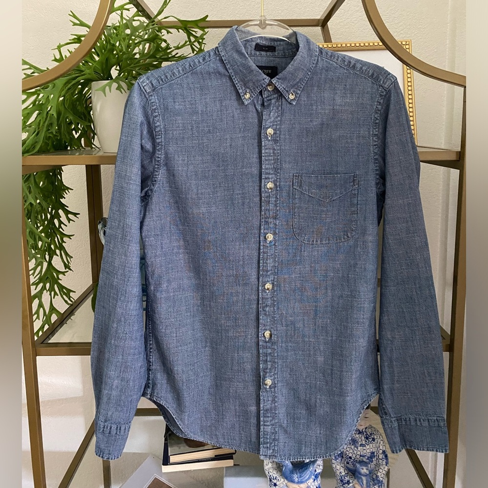 J.Crew button down long sleeve slim fit sz S chambray denim cotton pre owned
